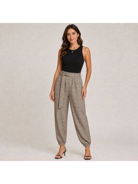 NYCC Women Pull-on Plaid Tie Waist Tapered Jogger Pants Size M